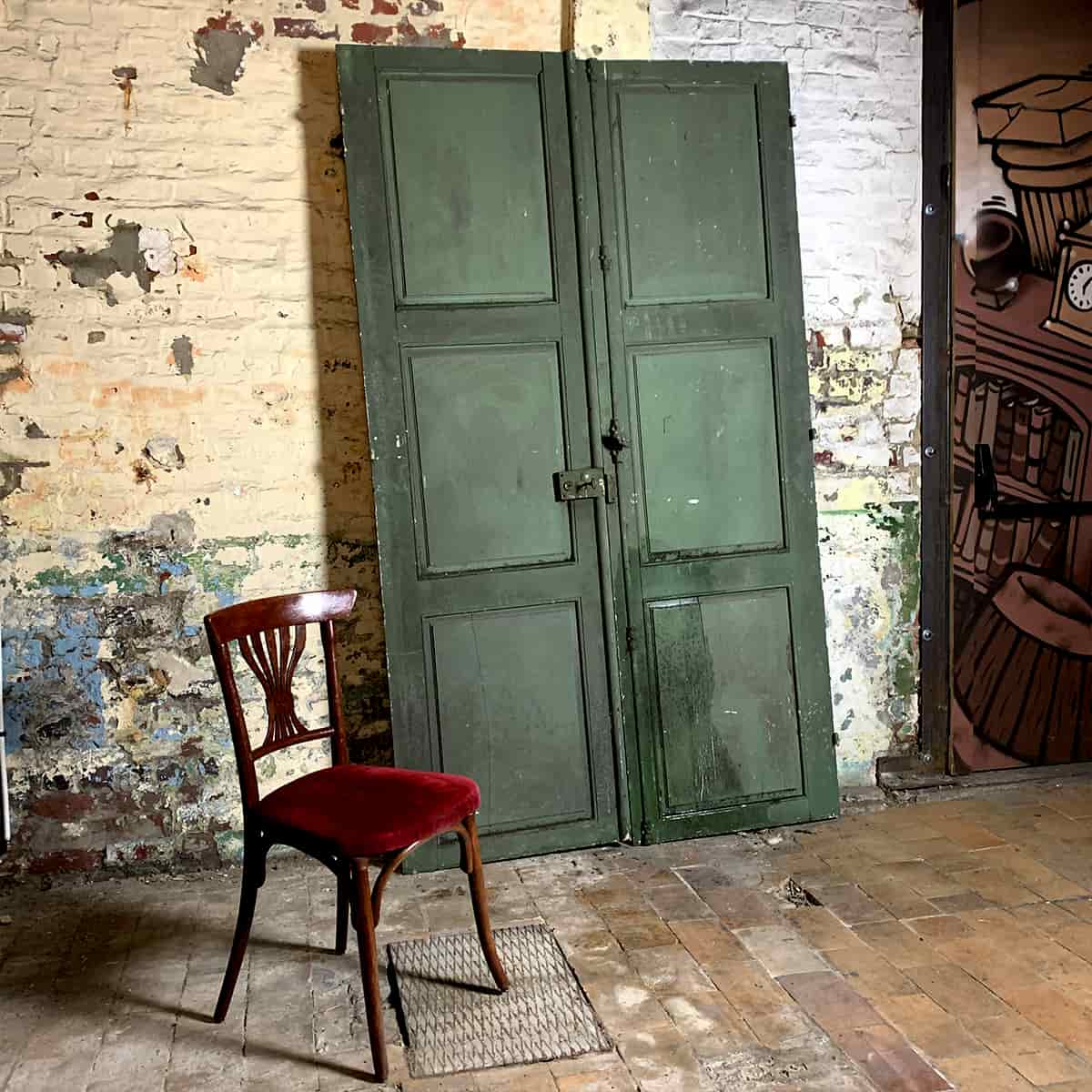 Green antique double door