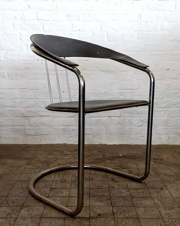 Black leather and chrome armchair