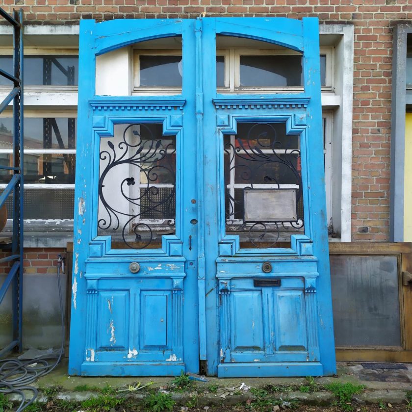 Blue double entrance door