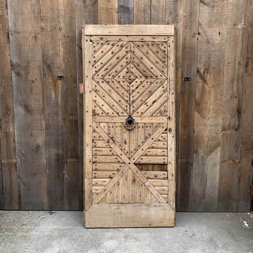 Antique oak entrance door with frame, 90x202cm.