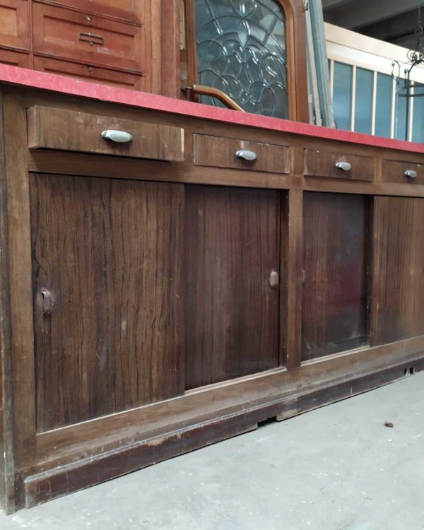 Antique back bar, 114x230x30cm.