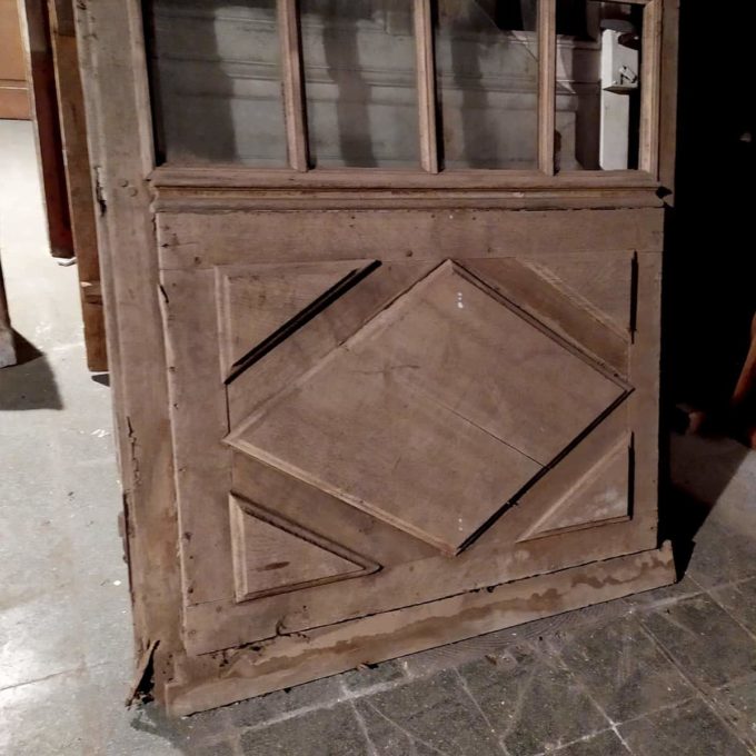 Antique glass door, 230x111cm.