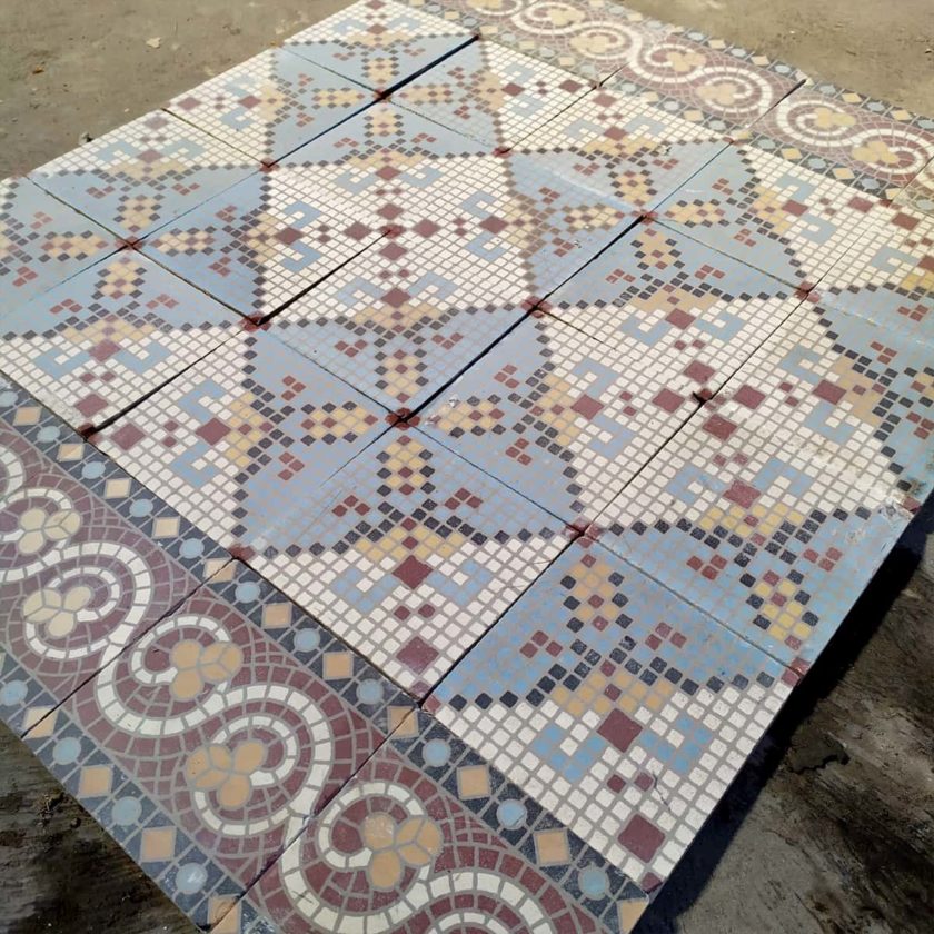 Old colored cement tiles, mosaic type, 15x15cm.