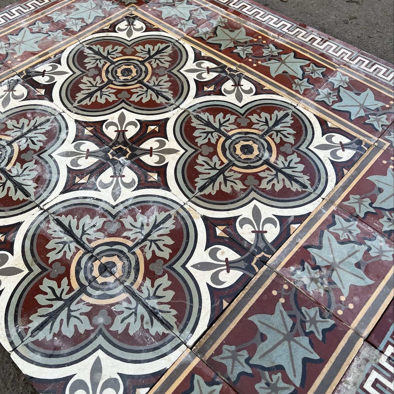 Lot of cement tiles zoom