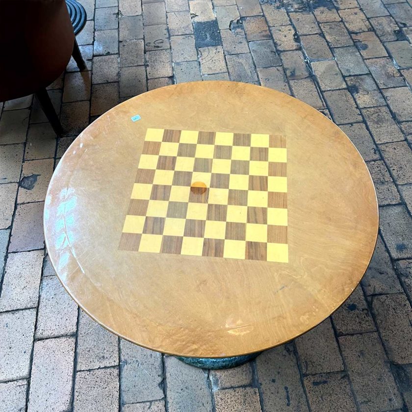 Pedestal table with chessboard top