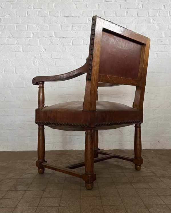 Fauteuil en chêne et cuir