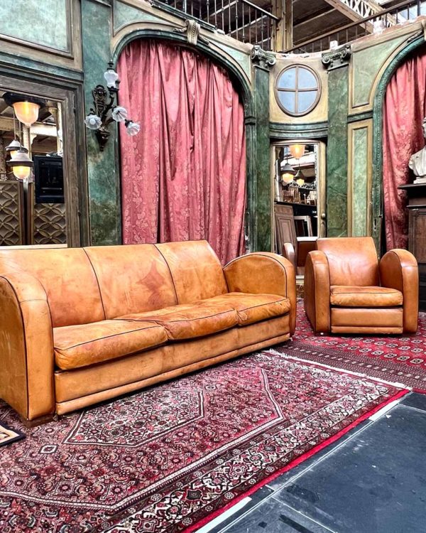 Leather sofa and armchair