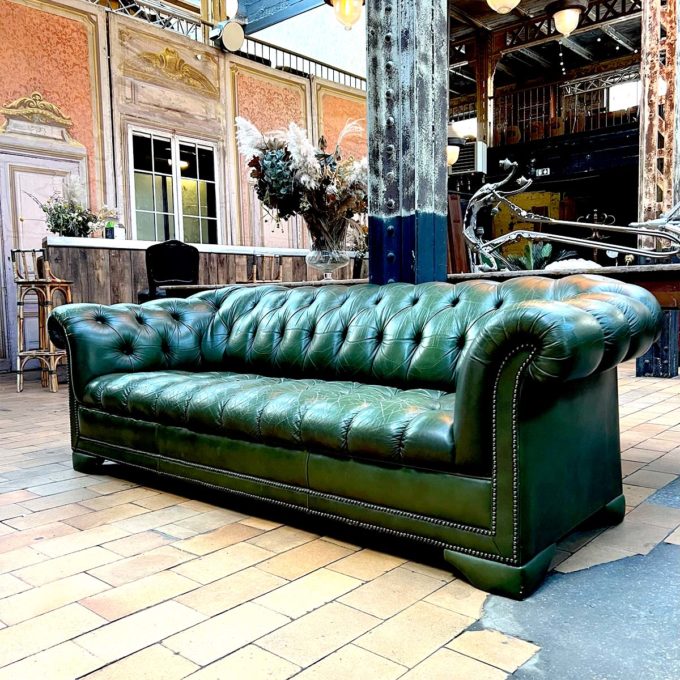Green leather chesterfield