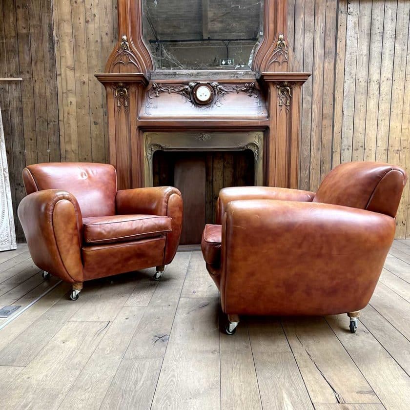 pair of club side armchairs