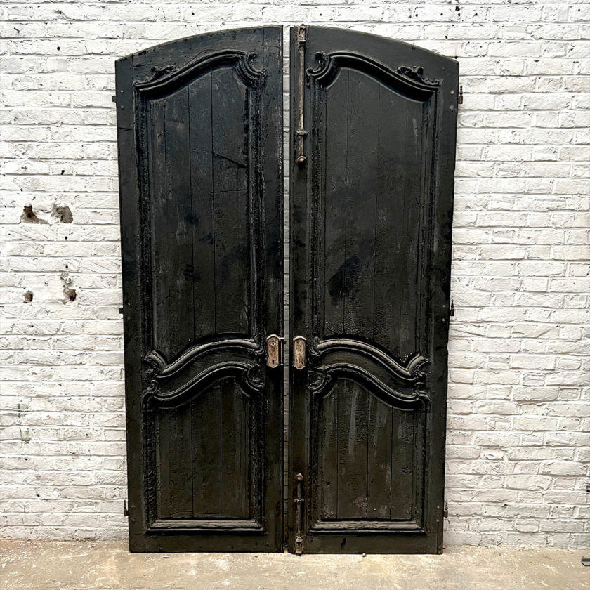 Double louis xv oak door, one side burnt wood front