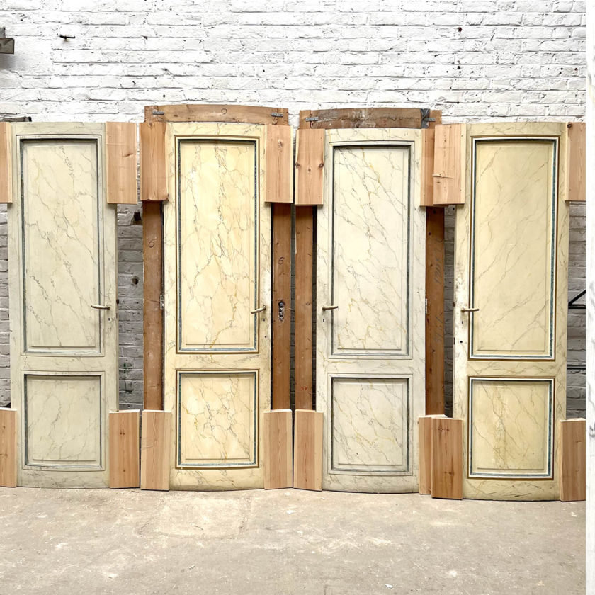 4 curved doors and 2 cupboard fronts, Louis XVI motif, marbled back paint