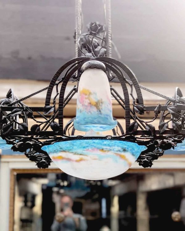 Muller Frères front wrought-iron chandelier