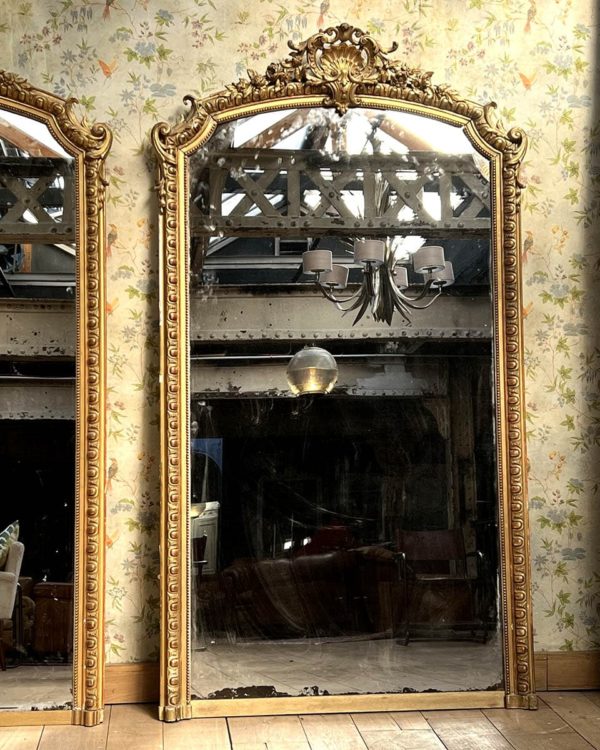 Pair of Louis XV style Trumeau in gilded mirror mercury right