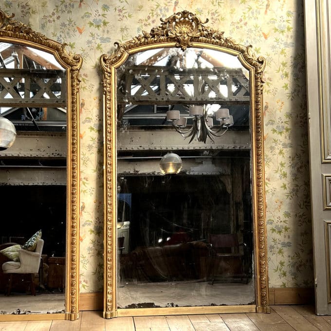 Pair of Louis XV style Trumeau in gilded mirror mercury right