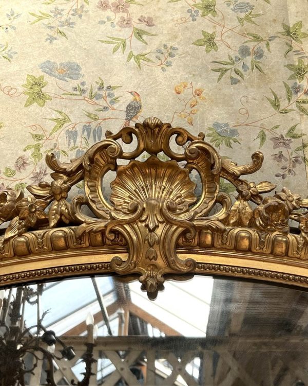 Pair of Louis XV style Trumeau in gilded mercury mirror top middle 1