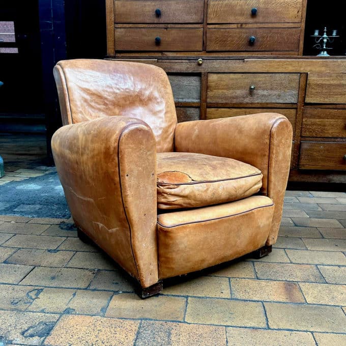 Pair of left leather club chairs