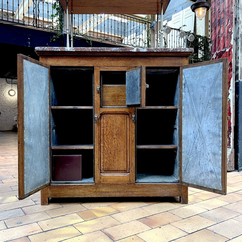 Oak sideboard, marble top front open