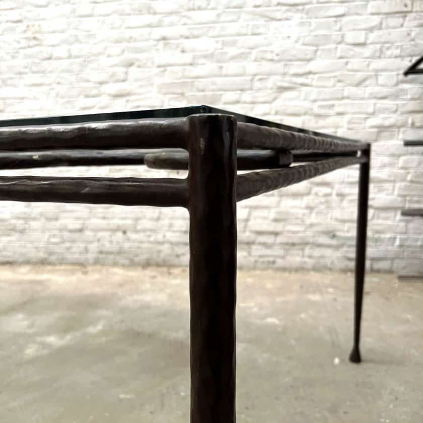 iron table, glass top corner