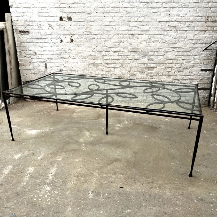 iron table, glass top set