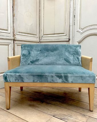 Modern bench seat with blue velvet fabric