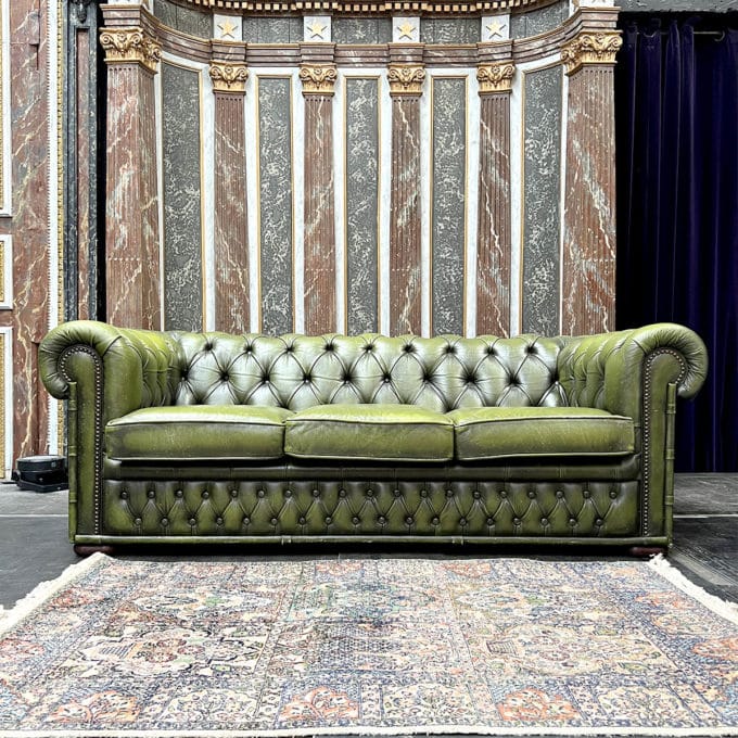 Green leather chesterfield sofa