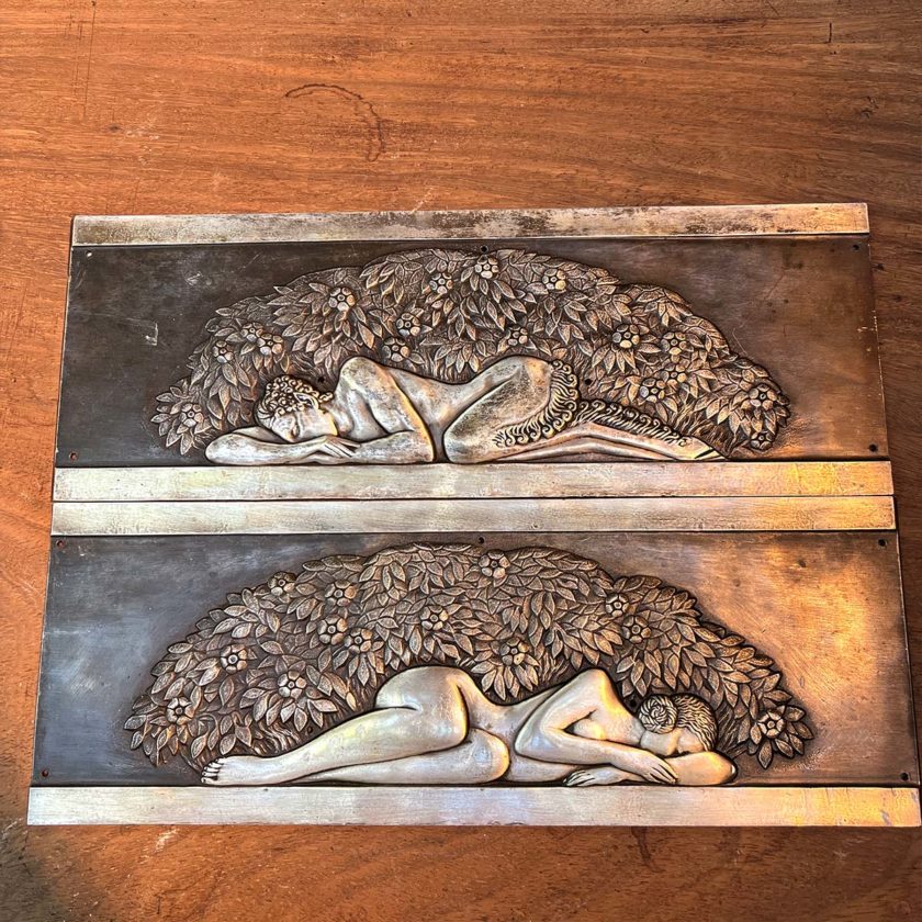 pair of bronze plaques