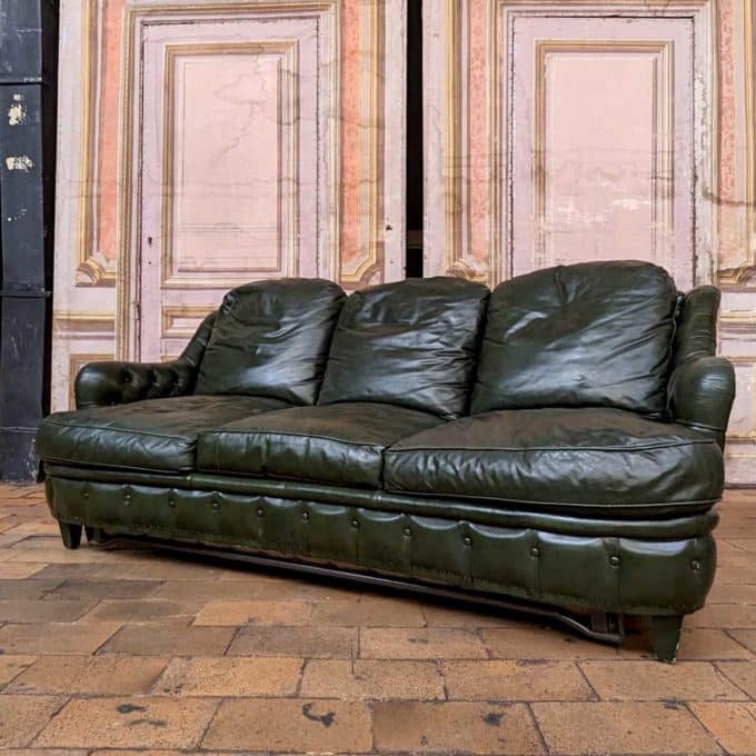 Green leather sofa bed