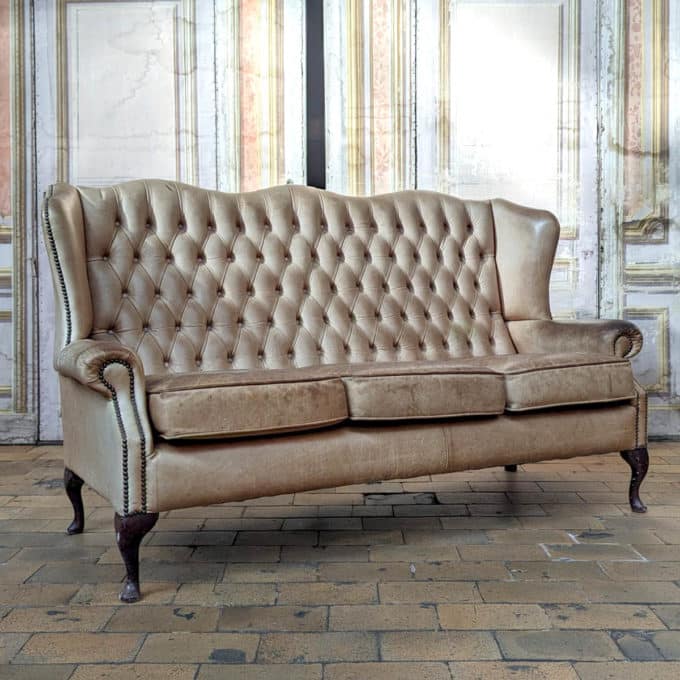 beige leather chesterfield with ears