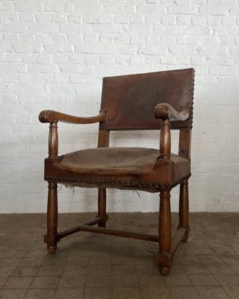 Fauteuil en chêne et cuir