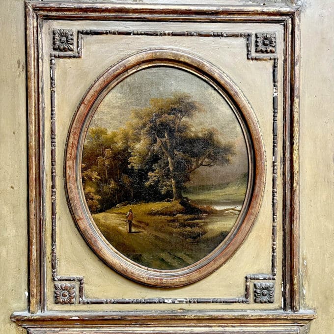 Trumeau ancien motif paysage peint