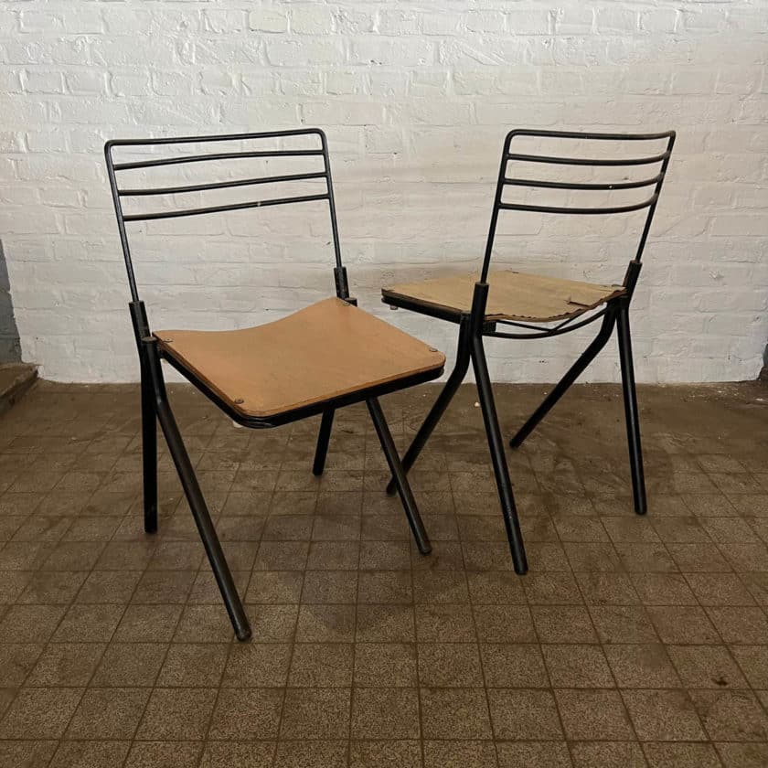 Steel and wood chair set