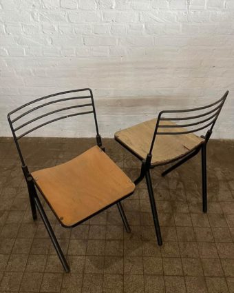 Steel and wood top chair set