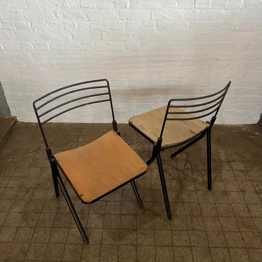 Steel and wood top chair set