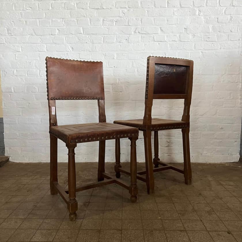 Set of leather chairs with studs