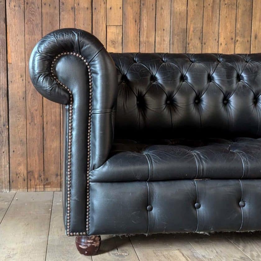 4m long black chesterfield side sofa