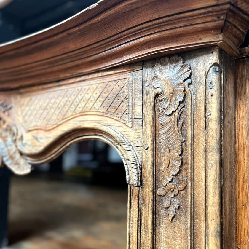 Louis XV style oak mantel side 1