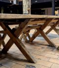 Table de ferme en sapin avec 7 tabouret