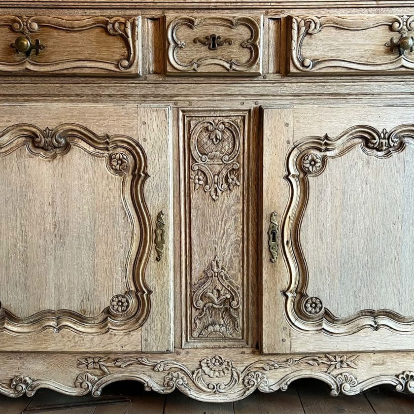 Louis XV style oak décapé Liège sideboard zoom front