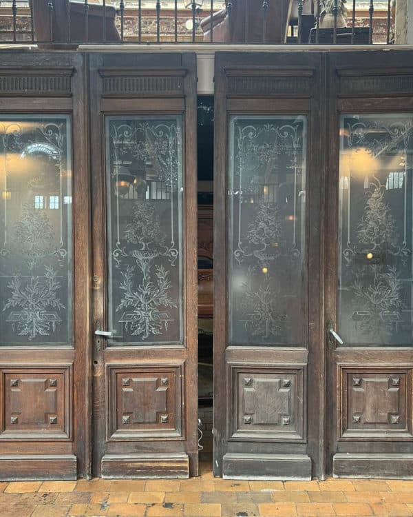 Paire de double portes avec verre gravé 155x300cm | Matériaux Authentiques Paire de double portes avec verre gravé 155x300cm