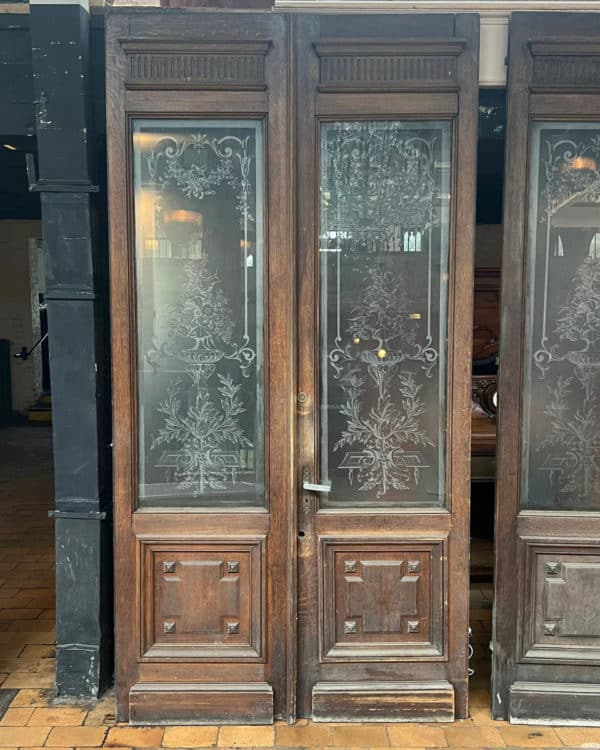 Paire de double portes avec verre gravé 155x300cm