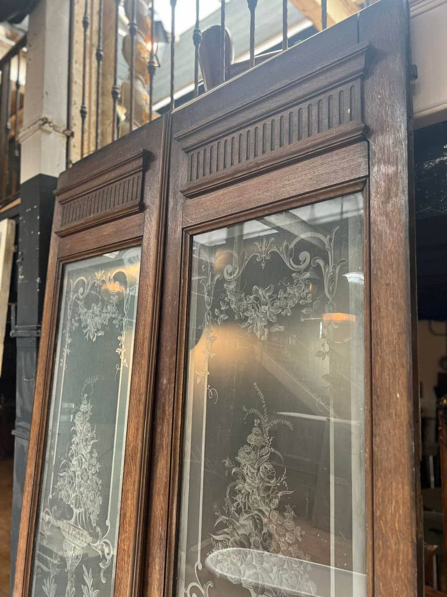 Paire de double portes avec verre gravé 155x300cm6 | Matériaux Authentiques Paire de double portes avec verre gravé 155x300cm