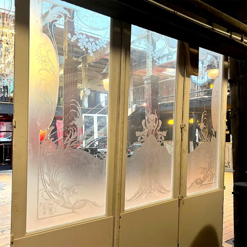 Etched glass triptych in the Art Nouveau style