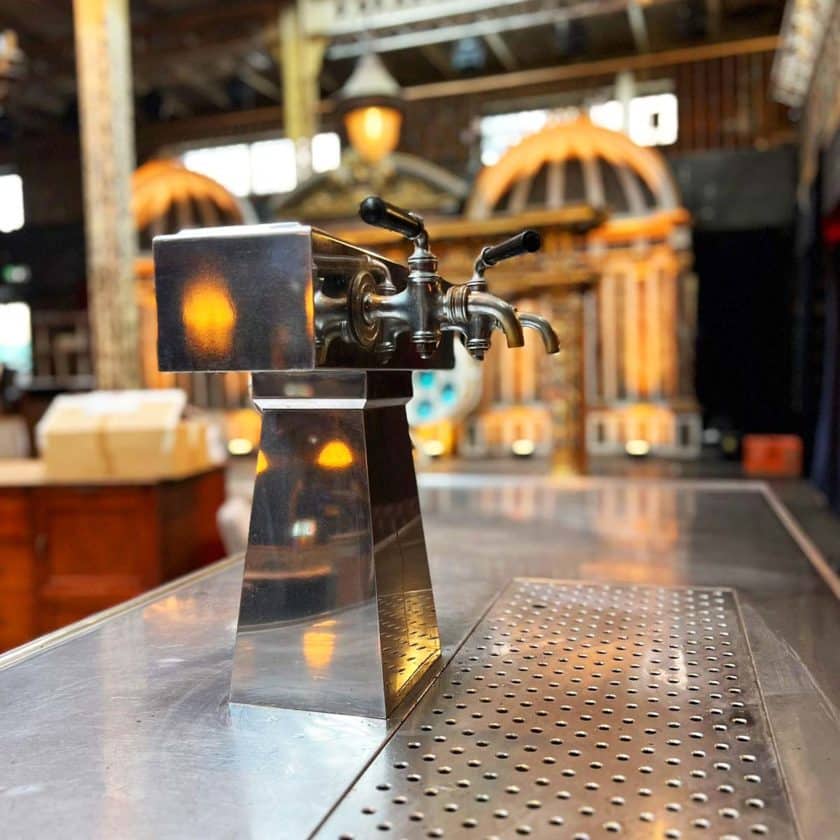 Oak bar counter with stainless steel top details