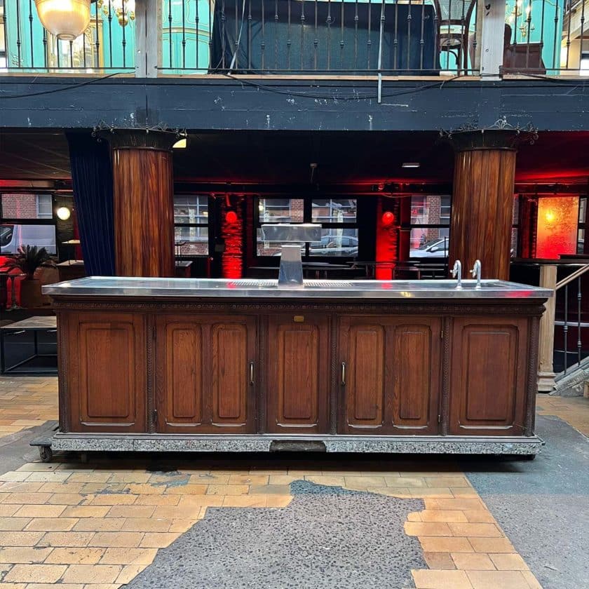 Oak bar counter with front stainless steel top