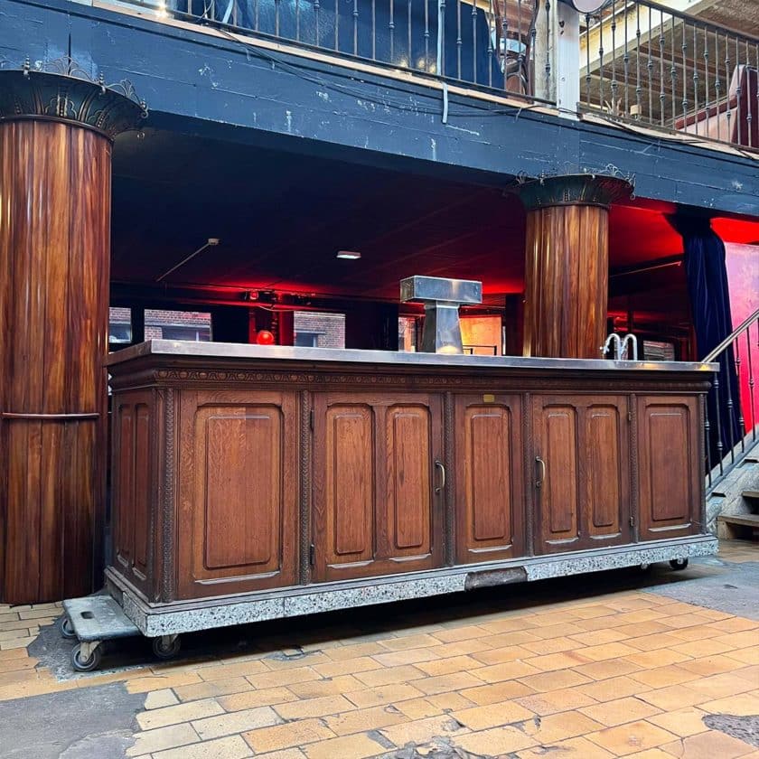 Oak bar counter with stainless steel top