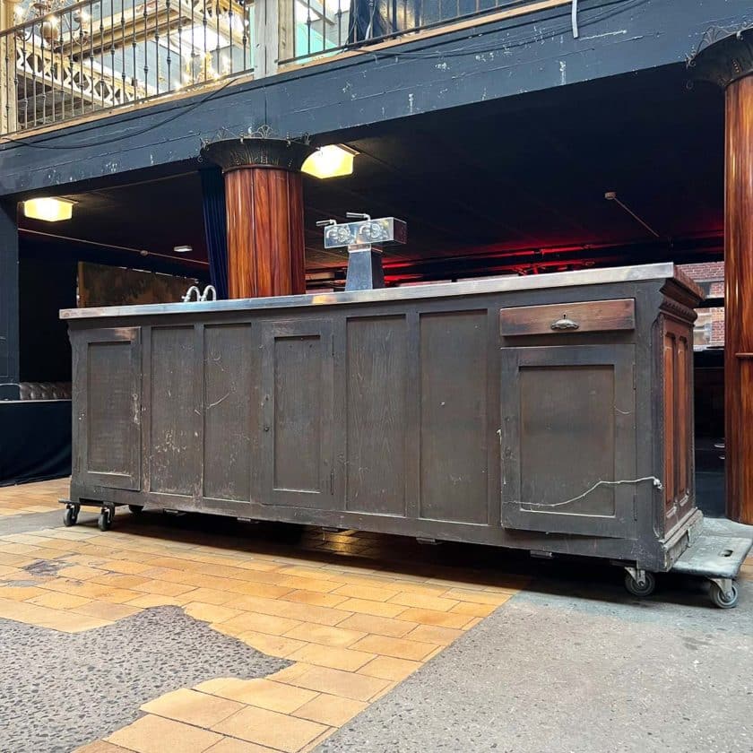 Oak bar counter with stainless steel back side top