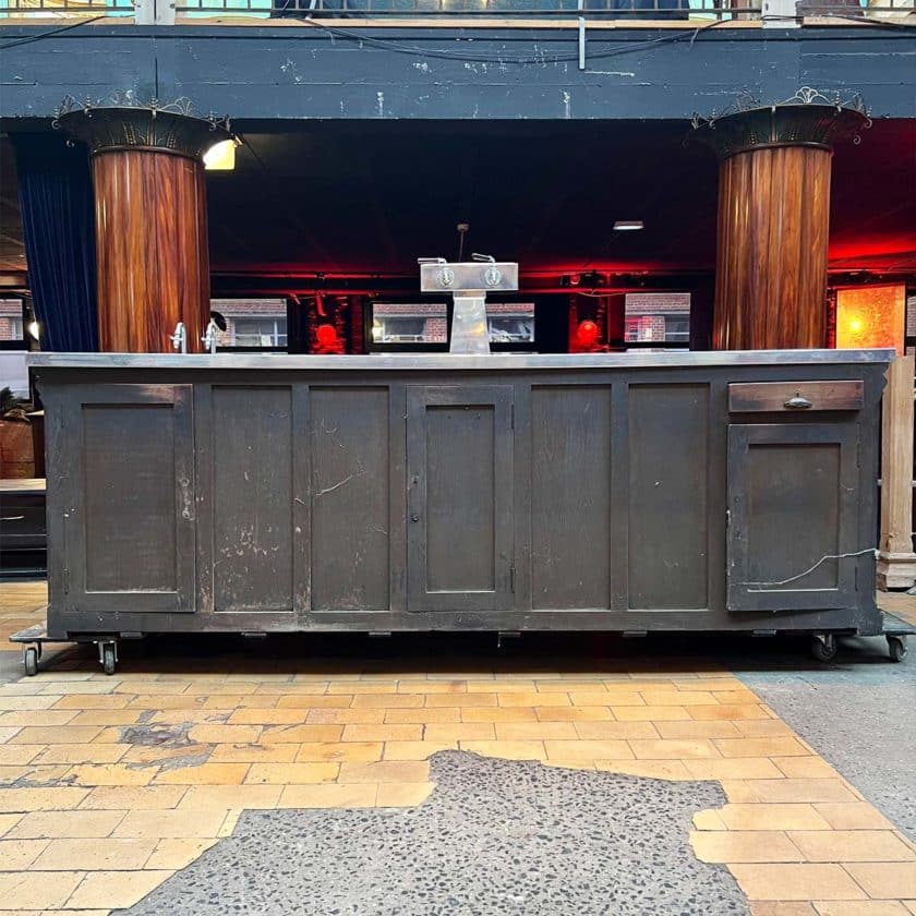 Oak bar counter with stainless steel back top