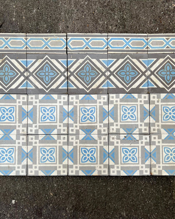 Cement tiles with blue and white geometric pattern 13.9m² tiles