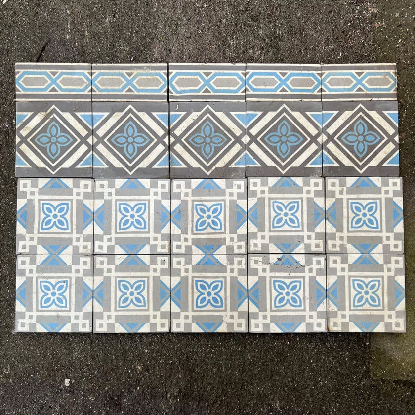 Cement tiles with blue and white geometric pattern 13.9m² tiles