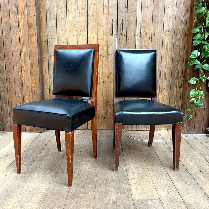 Set of 8 chairs, square back, imitation leather upholstery